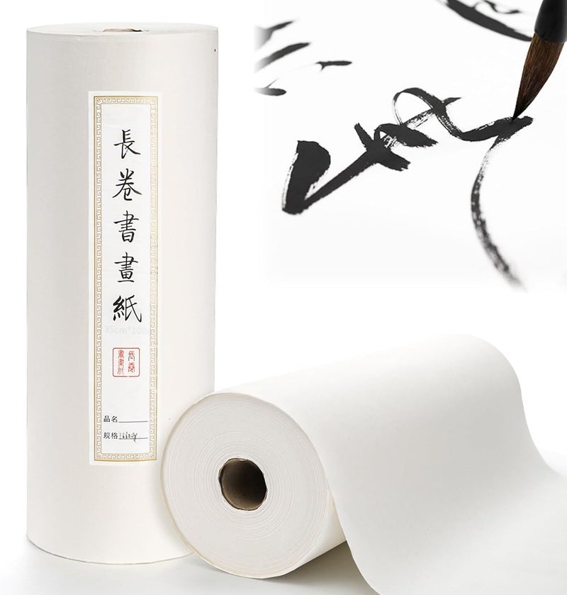 Eorbow Chinese Calligraphy Xuan Paper, 14In x 328Ft Thicken Roll Pack Rice Paper, Sumi Paper for Chinese Japanese Calligraphy Brush Ink Writing and Painting, 35cm x 100m - Image 1